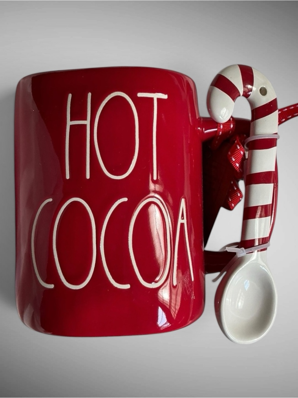 Rae Dunn HOT COCOA Christmas Mug Candy Cane Spoon NWT